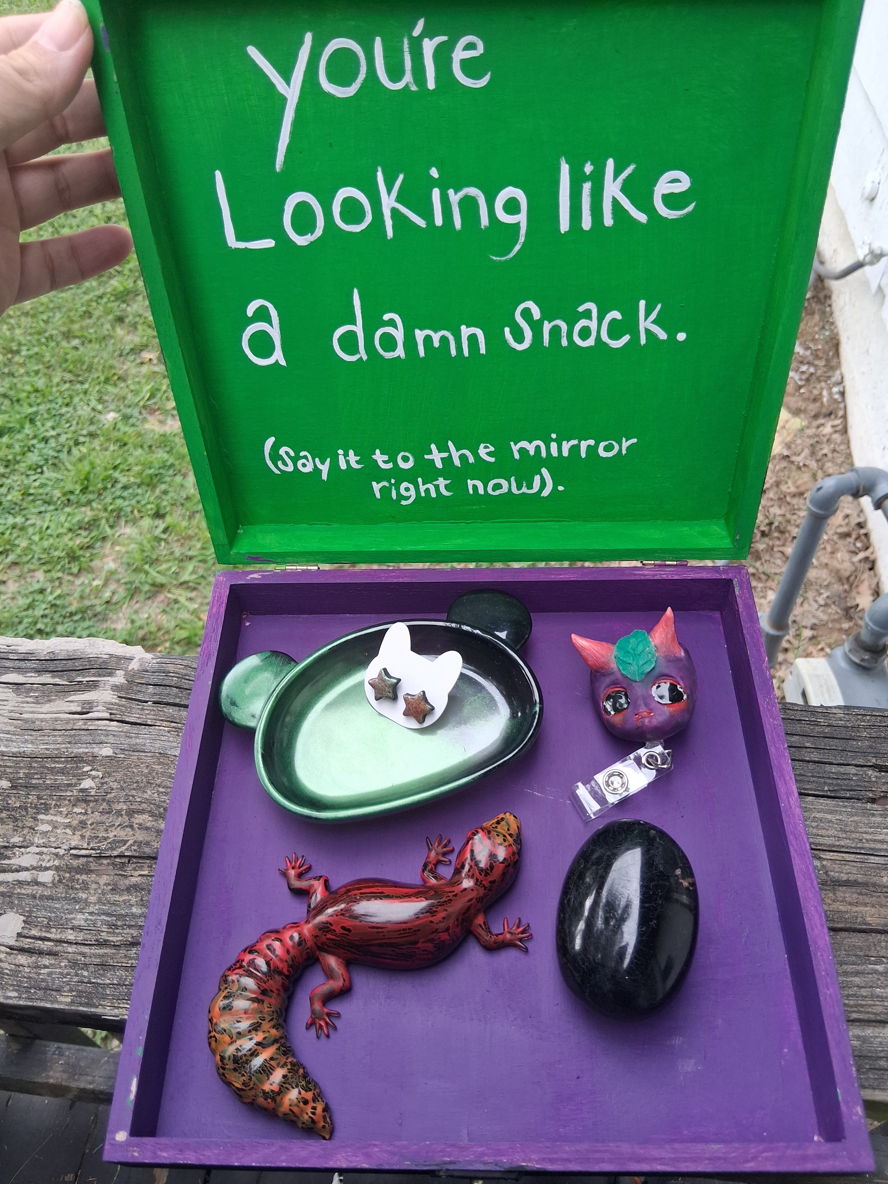 'BoOoOobs" Painted Wooden Trinket Box WITH 5 GIFTS INSIDE!