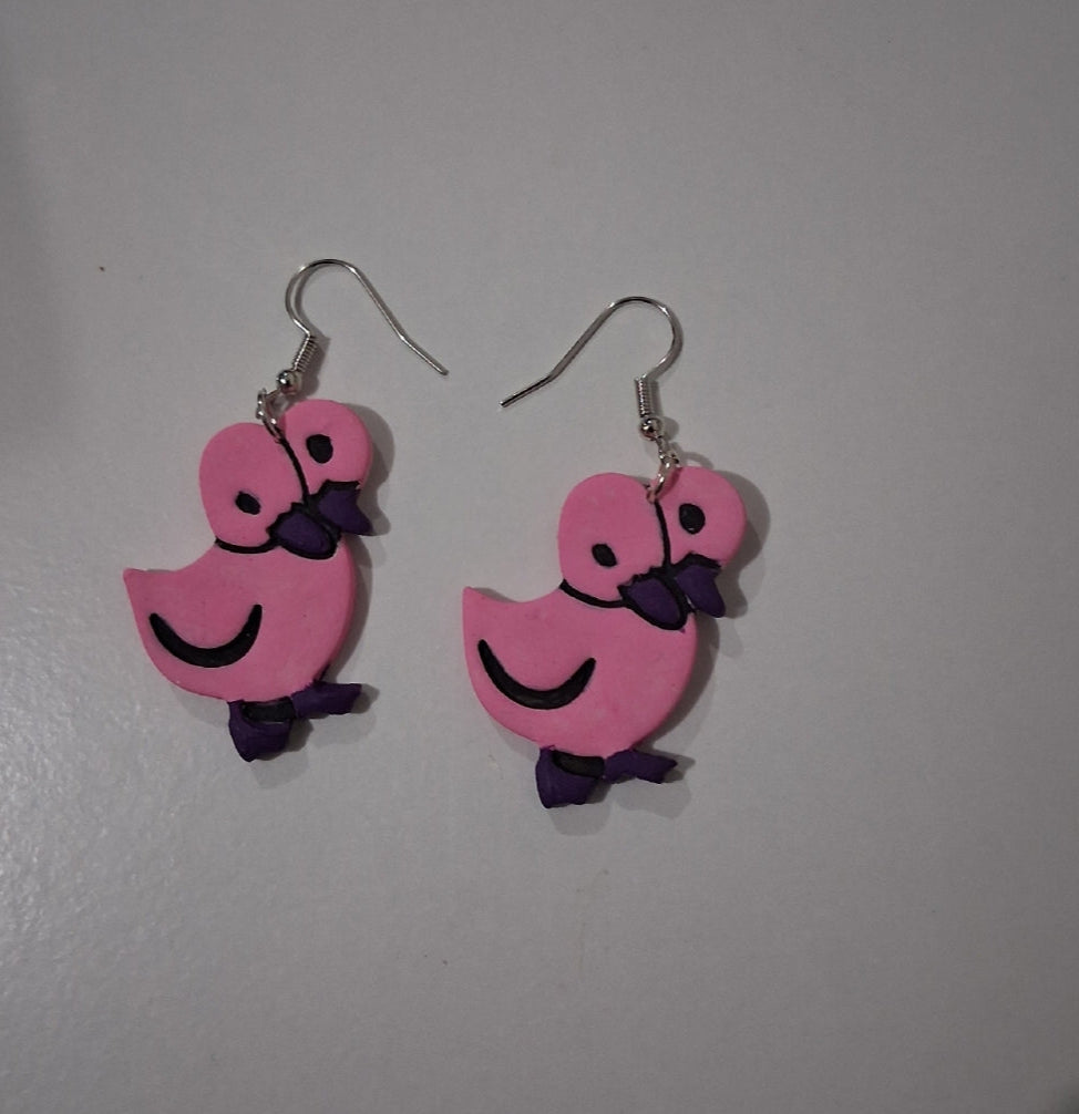 Pink & Purple 2 Headed Duck Earrings