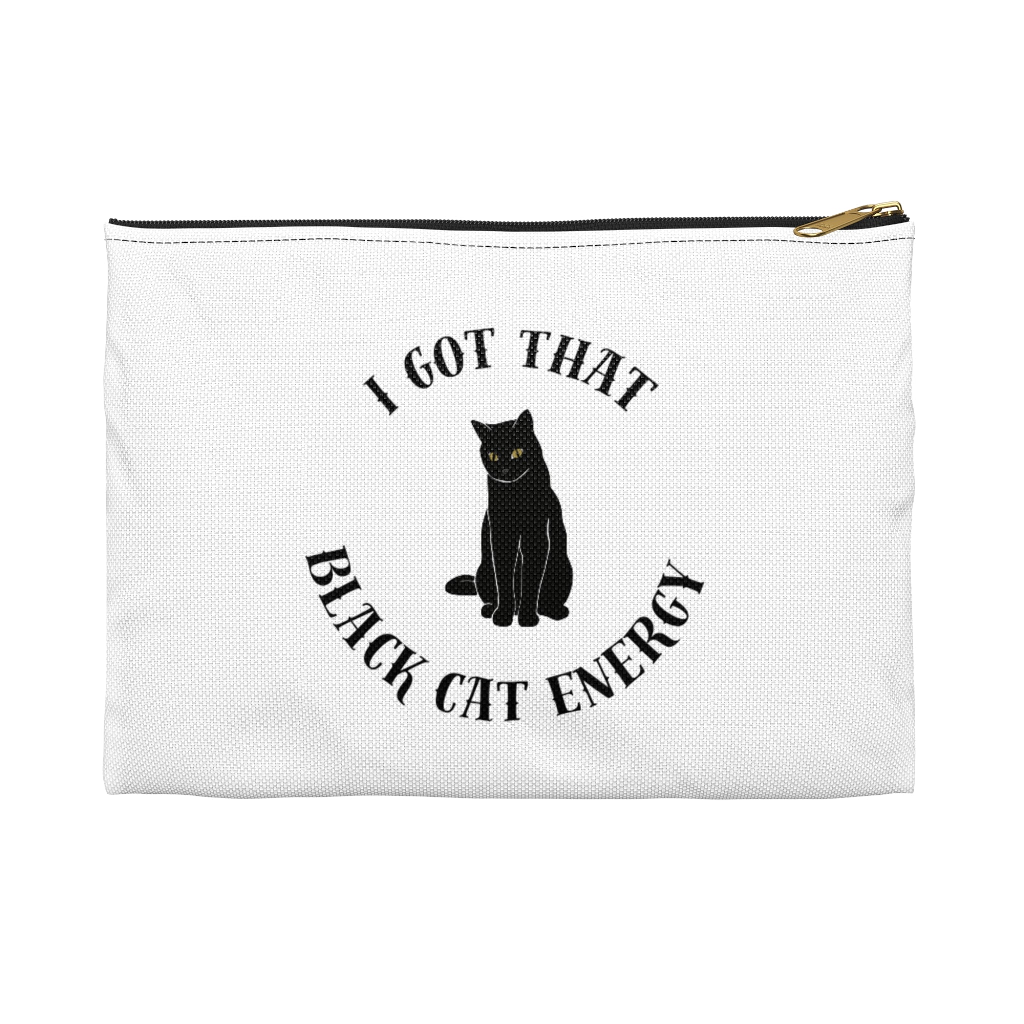 Black Cat Energy Accessory Pouch, Cat Lover Gift, Makeup Pouch, Zodiac Gift, Halloween Accessory, Fun Animal Pouch