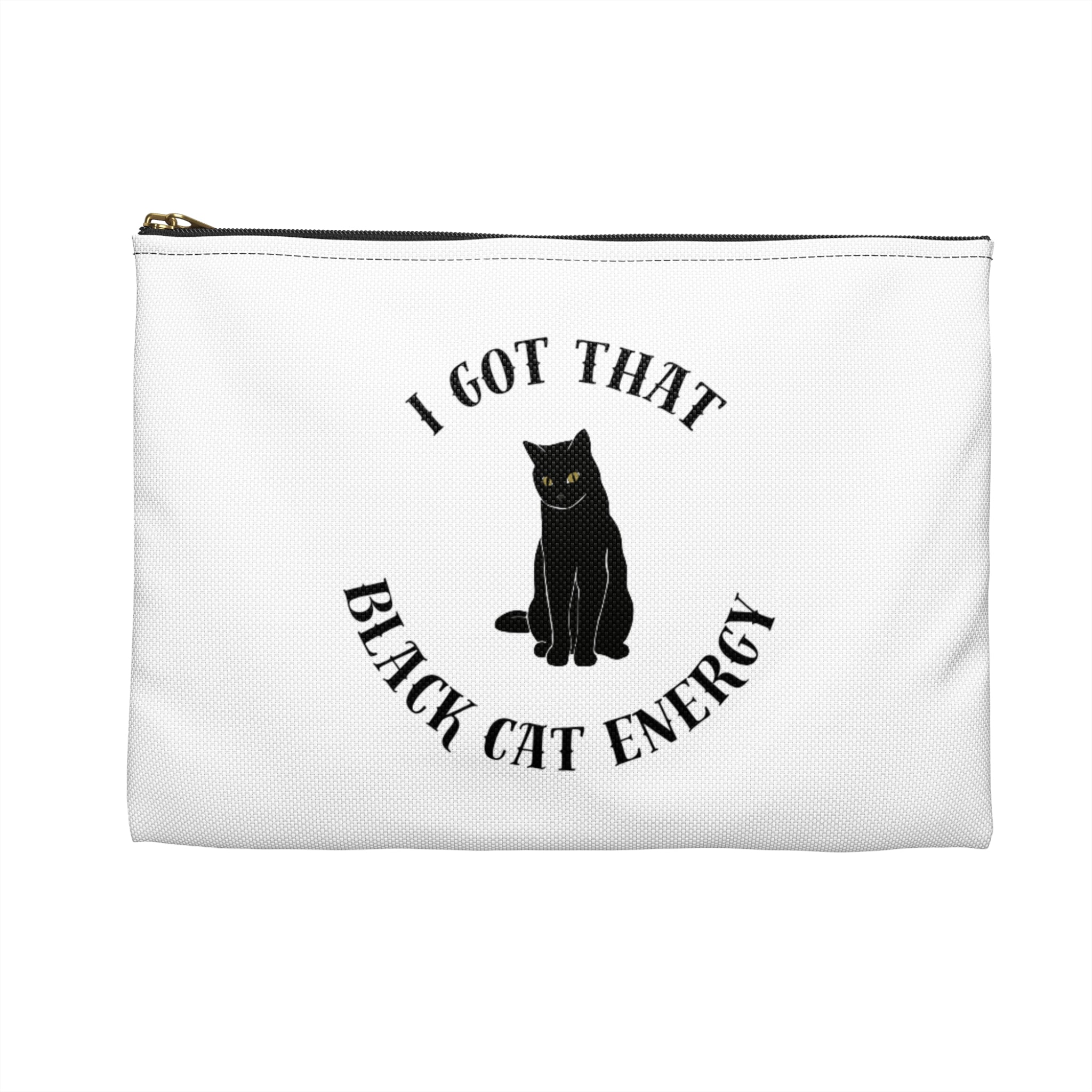 Black Cat Energy Accessory Pouch, Cat Lover Gift, Makeup Pouch, Zodiac Gift, Halloween Accessory, Fun Animal Pouch