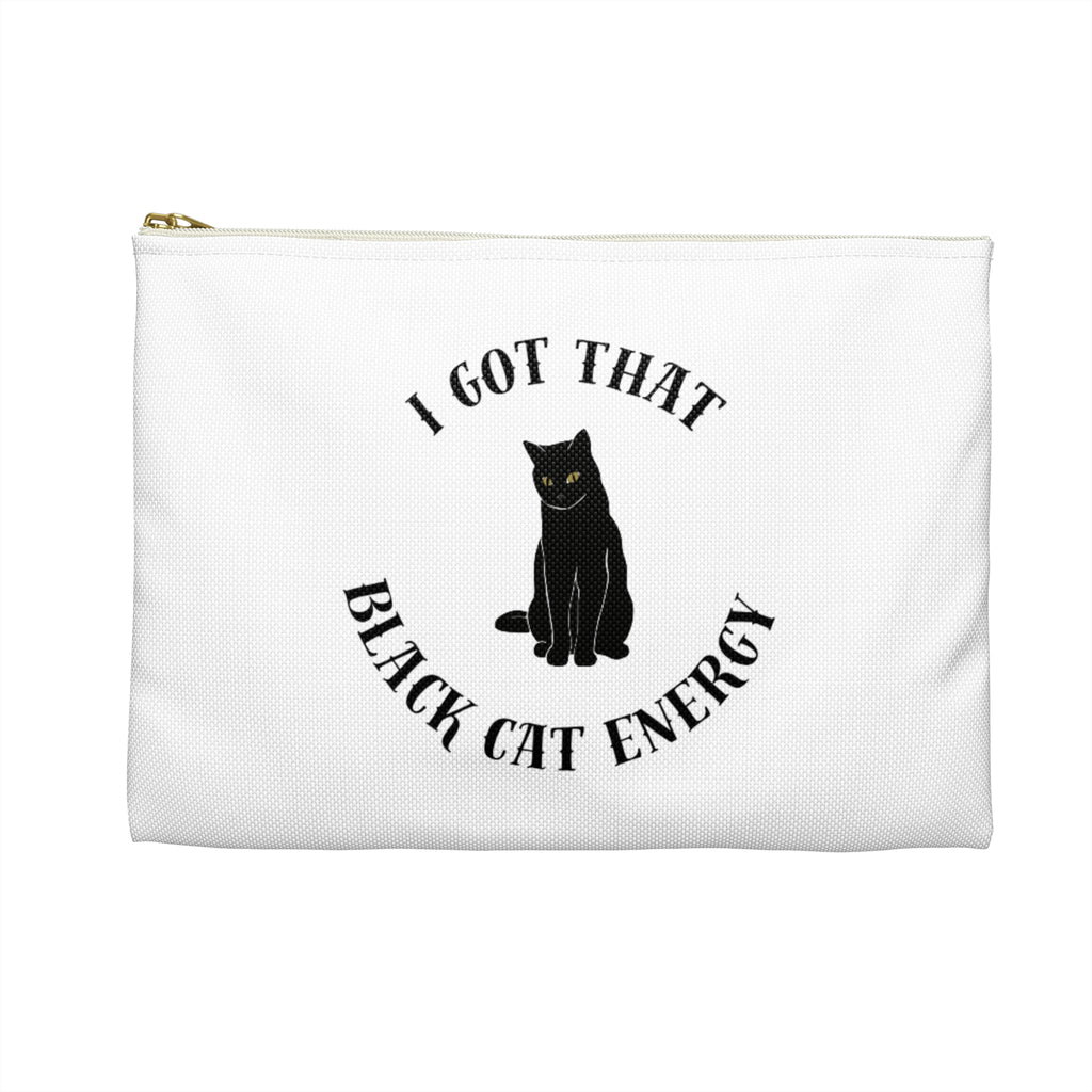 Black Cat Energy Accessory Pouch, Cat Lover Gift, Makeup Pouch, Zodiac Gift, Halloween Accessory, Fun Animal Pouch